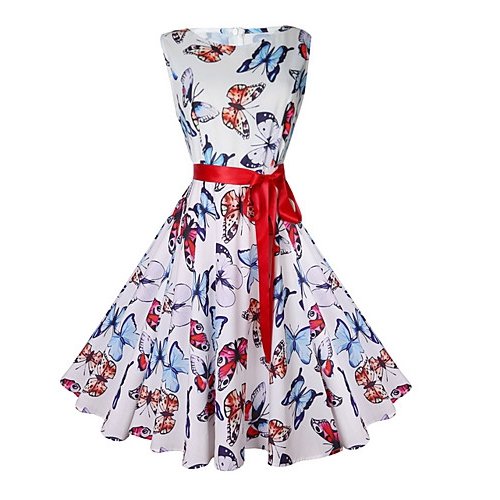 A word retro women dress, butterfly animal print