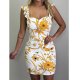 Slim women basic mini A-line dress, floral geometric print