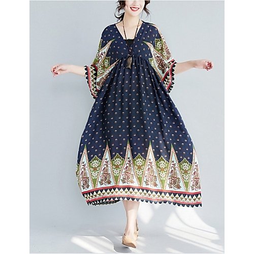 Women cotton loose swing dress