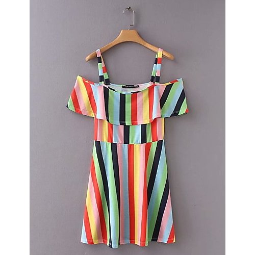 Women elegant dress, striped rainbow