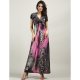 Women beach silk swing dress, leopard flowers, ruching, print deep V, scattered