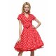 Plus Size Women working cotton retro swing dress, red dots, printed shirt collar