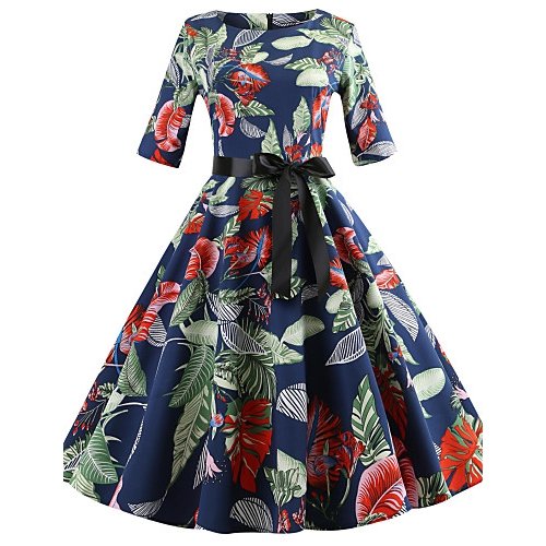 Women retro swing dress, printing