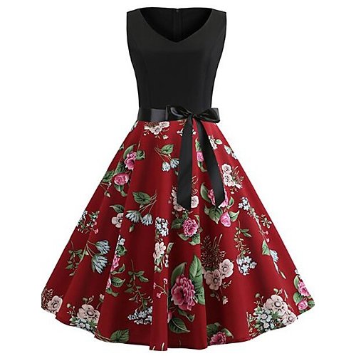 Women swing dress chic, floral lace printing